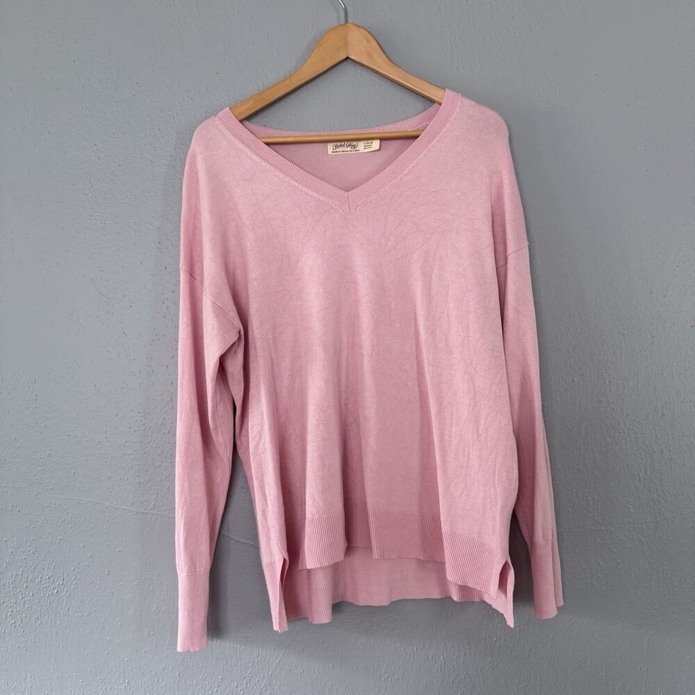 Faded Glory Long Sleeve sweater top V neck L 12-14 Pink casual - Picture 2 of 7